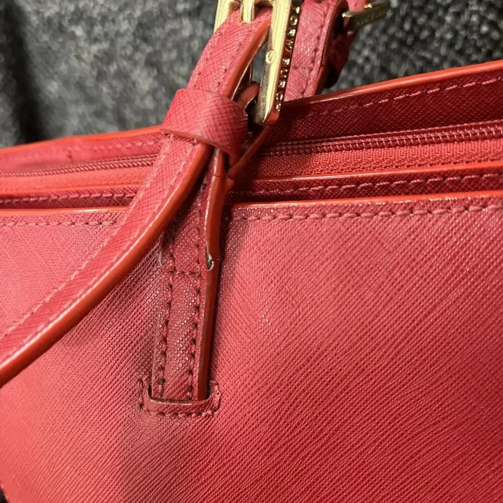 TORY BURCH Red Saffiano Leather York Tote Large Adjustable Shoulder Bag Carryall